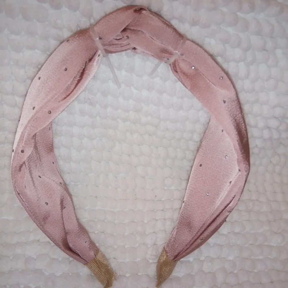 Dusty Rose Satin Rhinestone Knotted Wide Headband